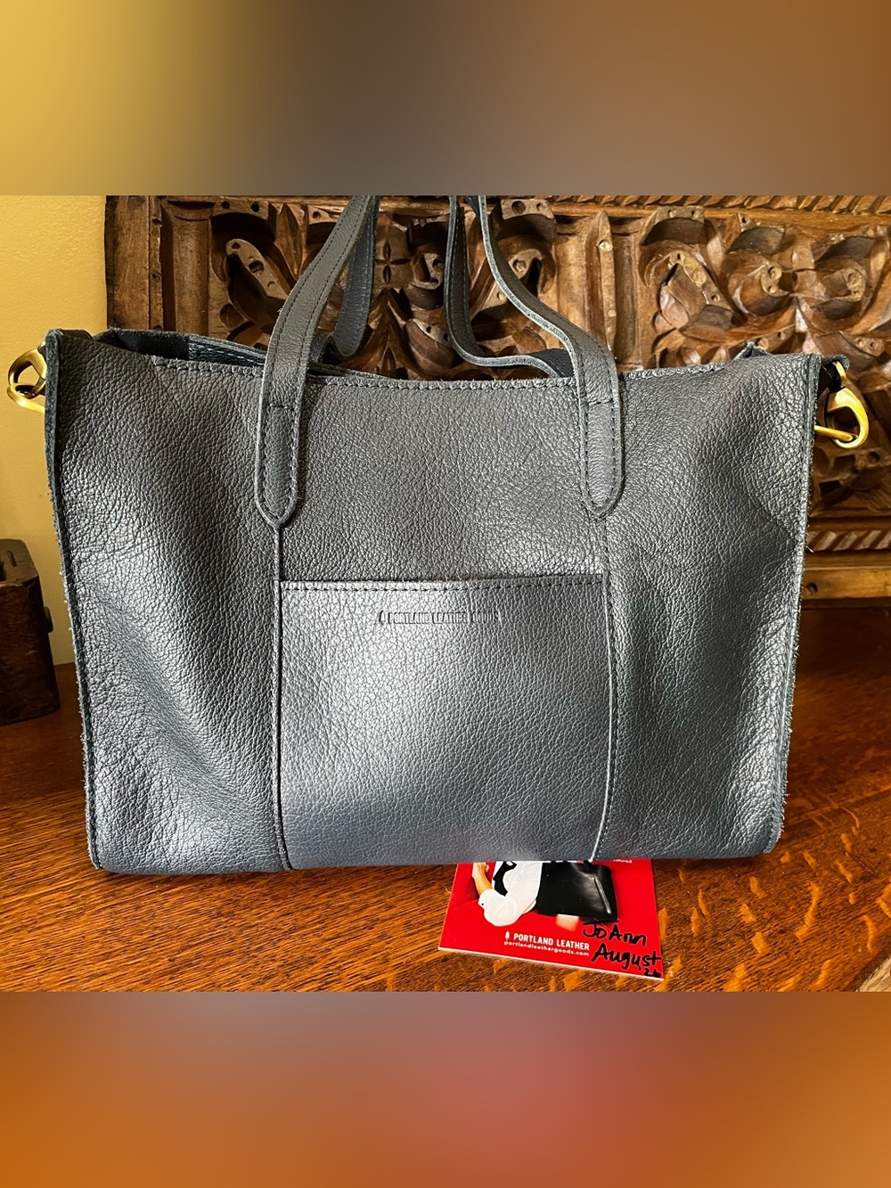 Portland Leather Night Owl (Charcoal Navy) E/W Large Lola Leather Crossbody Tote